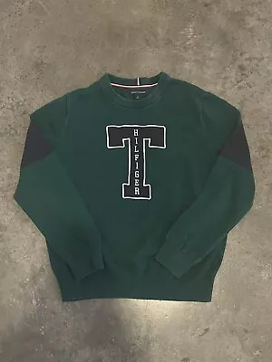 Green Men’s Tommy Hilfiger Stripe Spell Out Knit Pullover Sweater Size Large • $10