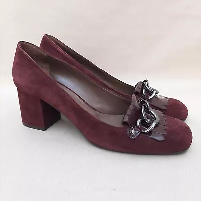 Womens Blue Velvet Shoes Burgundy Suede Chain Heels Size EU 41 UK 8 RRP £160  • £32.99