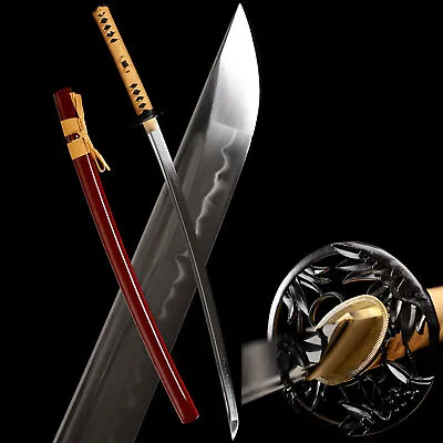 T10 Steel Clay Tempered Real Hamon Japanese Samurai Sword Full Tang Red Saya • $99.99