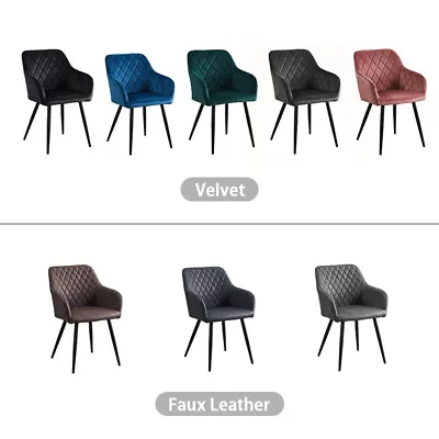 2x Dining Chairs Set Velvet/Faux Leather Upholstered Metal Legs Chair Armchair • £99.99