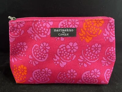 Clinique Marimekko Pink W/Purple & Orange Flowers Cosmetic Makeup Travel Bag C38 • $9.98