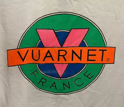 Vtg 80s Vuarnet France Logo Graphic T-Shirt Size Small 100% Cotton Neon Colors • $29.99