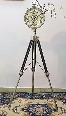 Vintage Nautical World Time Clock With Tripod Stand Roman Analog Clock For Decor • $336.37