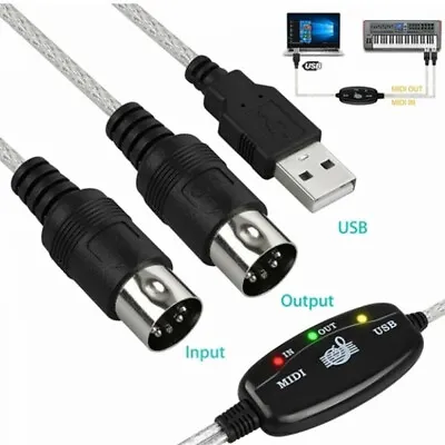USB IN-OUT MIDI Cable Converter PC To Music Keyboard Adapter C OmLDUKKUNBX-'h • $9.29