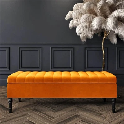 £145 • Buy Velvet Ottoman Bench, Shoe Storage Bench, Lined Upholstered Footstool, End Table