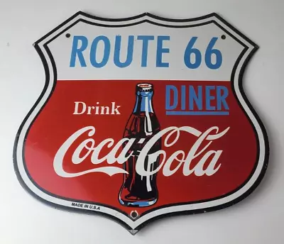 Vintage Coca Cola Diner Sign - Route 66 Gas Oil Pump Restaurant Porcelain Sign • $147.47