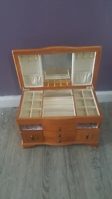 Vintage Oak Armoire Style Open Top Jewelry Box W Decoupage Open Accent Space • $19.99