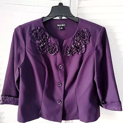 Womens Size 16 Jacket 3/4 Sleeves Buttons Collarless Suit Blazer Coat Dana Kay  • $19.99