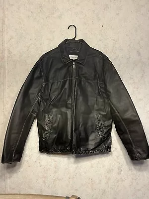 Calvin Klein Men’s “Large” Distressed Black Leather Coat Excellent Condition! • $40