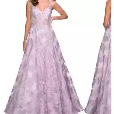 La Femme 27505 Sleeveless Vneck Floral Illusion Prom Pageant Gown Dress 2 NWOT • $159.99