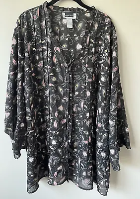 MAGGIE BARNES 3/4 Sleeve Ruffle Bodice And Cuff Semi-Sheer Tunic Blouse - 30W • $14