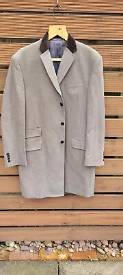 French Connection Tweed Overcoat L 42c Cotton Crombie Smart Velvet Collar Coat • £29.99