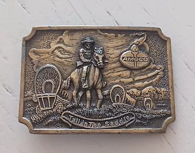 Vtg Amoco Oil Belt Buckle Tall In The Saddle Country Western Wagon Cowboy Horse • $13.99