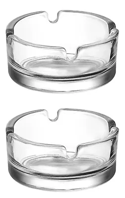 2 Round Glass Ashtray Stackable Clear Ash Tray Cigarette Smoking Home Pub Garden • £4.99