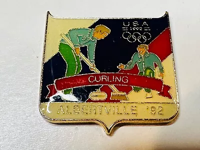 Vintage 1992 USA Winter Olympic Games Albertville France Curling Stone Lapel Pin • $19.99