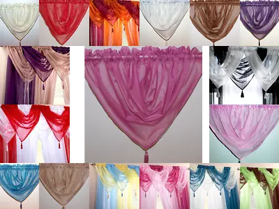 £3.99 • Buy 1 Voile Swag Swags Tassle Decorative Net Curtain Drape Pelmet Valance 