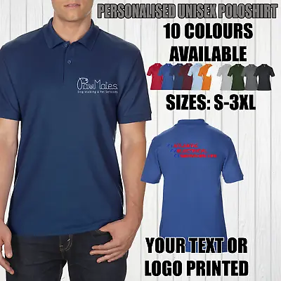 Poloshirt Polos Personalised Printed Logo Unisex Custom Design Workwear Uniform • £11.99