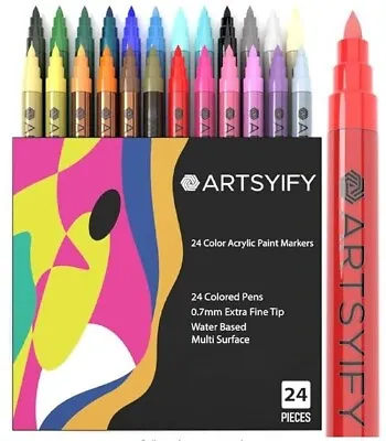 ARTSYIFY Acrylic Paint Pens-Set Of 24 Premium Markers Extra Fine Tip 0.7mm • $12.99