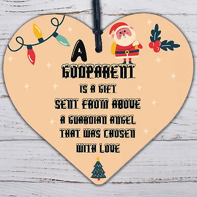 £3.99 • Buy Godparent Gifts For Christening Wood Heart Christmas Decoration Keepsake Plaques