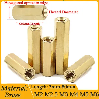 M2-M6 Brass Female To Female Threaded Hex Standoff Spacer Pillar Hexagon Nuts  • $1.68