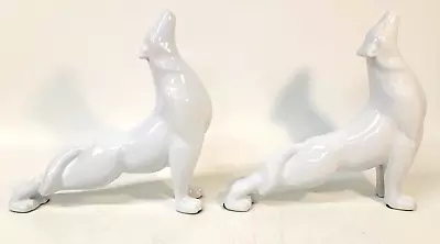 2 Royal Haeger Howling Wolf White Dog Statue Art Deco Figures Vintage MCM 1960's • $157.50