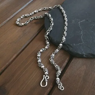 Shiny 925 Sterling Silver Linked Tiny Skulls 20  Chain Necklace Unisex Gothic • $78