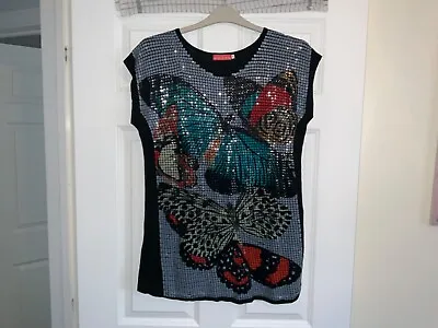 £24.99 • Buy Butler And Wilson Qvc Ladies Black Butterfly Sequin T Shirt Top Size S