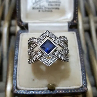 Tova Diamonique 925 Sterling Silver Ring Simulated Sapphire Size L.5 US 6  • £49.99