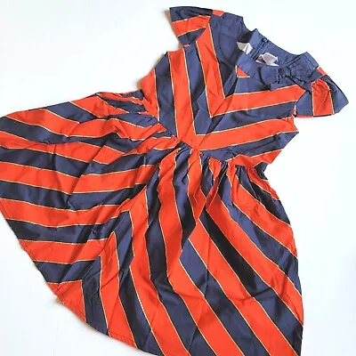Gymboree Girls Sz 7 Prep Perfect Chevron Striped Dress NWT Orange Navy Gold  • $19.80