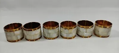 Vintage Solid Brass Mother Of Pearl Inlay Inlaid Napkin Rings Holders Set Of 6 • $40