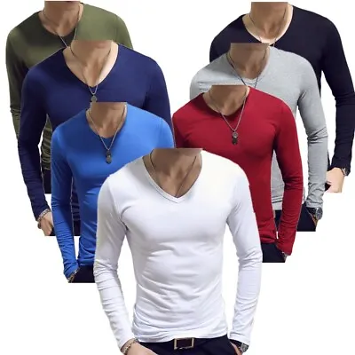 $11.65 • Buy Mens Casual Slim Fit V Neck Long Sleeve T-Shirt Muscle Workout Tee Top Blouse