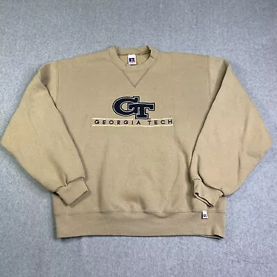 Vintage Georgia Tech Sweatshirt Large Beige Russel Athletic Mens • $29.89