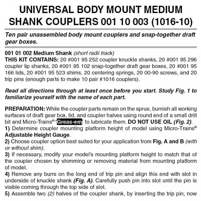 Micro Trains N 10 Pair Univ. Body Mount Couplers Med. Shank (1016-10) - 00110003 • $21.99