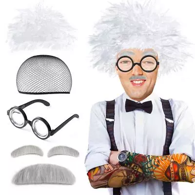 Mad Scientist Wig Costume With Glasses Mustache Eyebrows For Cosplay Costume • $21.30
