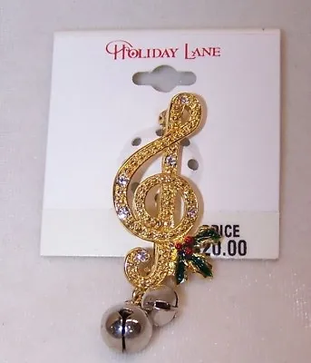 Holiday Lane Christmas Jewelry Gold & Silver Tone MUSIC NOTE BELLS Brooch Pin • $6.01