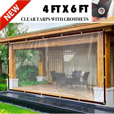 Clear Tarp With Grommets 4X6FT Transparent Heavy Duty Waterproof Patio Enclosure • $16.99