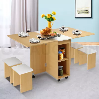 $219.95 • Buy Dining Table And Chair 5 Piece Multifunctional Foldable Wood Furniture White&Oak