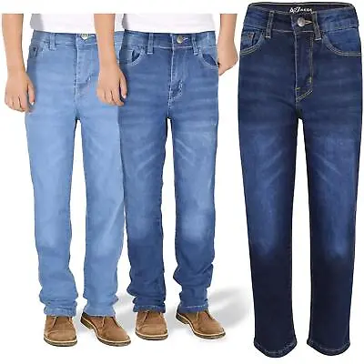 £9.99 • Buy Kids Boys Relaxed Straight Fit Boot Cut Jeans For Teens Cotton Jeans Age 5-13 Yr
