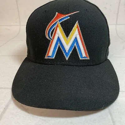 Miami Marlins MLB New Era Adult Black Hat Cap Size 7 1/4 Official On-Field Cap • $13.25