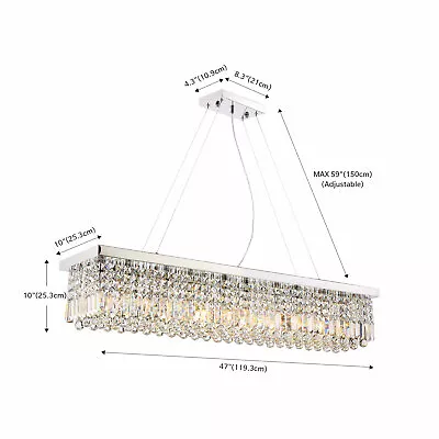 Modern Rectangle Chandelier Linear Crystal Pendant Hanging Ceiling Light Fixture • $239