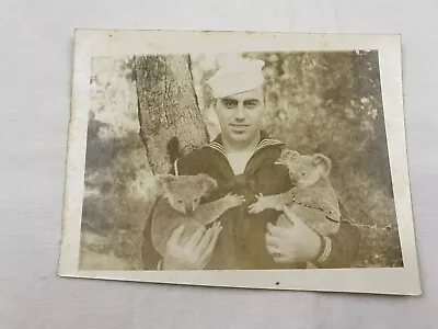 Vintage Black & White Photo US Marine In Uniform Holding 2 Koala Bears • $4.99