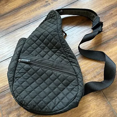 LL Bean Ameribag Healthy Back Bag Sling Quilted Black With Leather Flap • £12.67