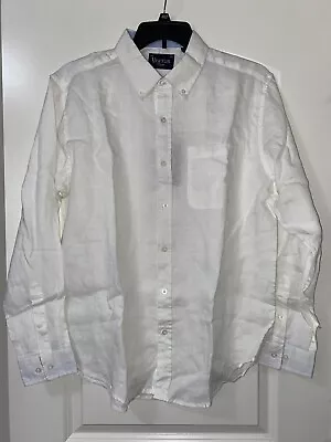 Visitor Premium Men's 100% Linen Off White Long Sleeve Shirt Size Large NWT • $29.99