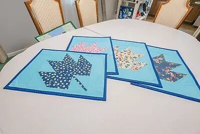 Maple Leaf Table Placemat Blue Boarder - Quilted 18.5x14 (Set Of Four) • $50