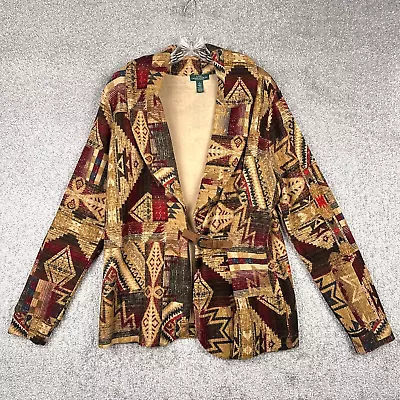 Vintage Lauren Ralph Lauren Sweater Women Large Aztec Southwestern Cardigan Belt • $44.99