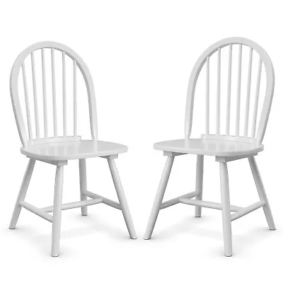 Set Of 2 Vintage Windsor Dining Side Chair Wood Spindle Back Kitchen White • $109.95