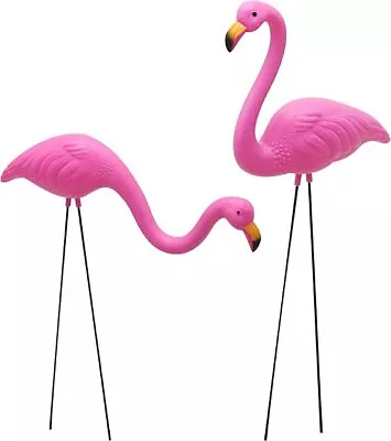 Syncfun 2 Pcs Small Pink Flamingo Yard Ornament Stakes Mini Statue For Sidewalks • $11.99