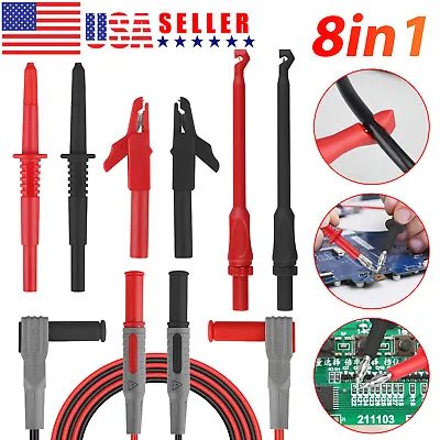 8in1 Multimeter Test Leads Kit 4mm Wire Piercing Clip Probe Plug Tool Automotive • $17.98