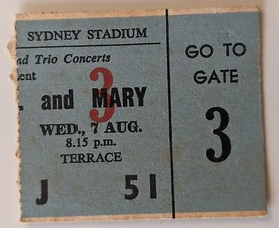 Peter Paul & Mary 1968 Sydney Stadium Ticket 4th Aust Tour Puff The Magic Dragon • $5.50