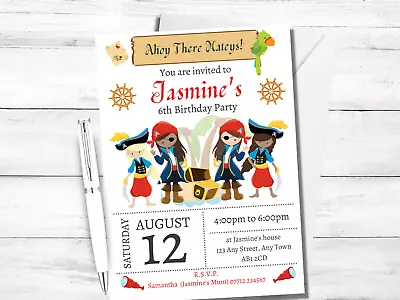 Pirate Girls PERSONALISED Birthday Party Invitations - Pirates Invites • £4.45